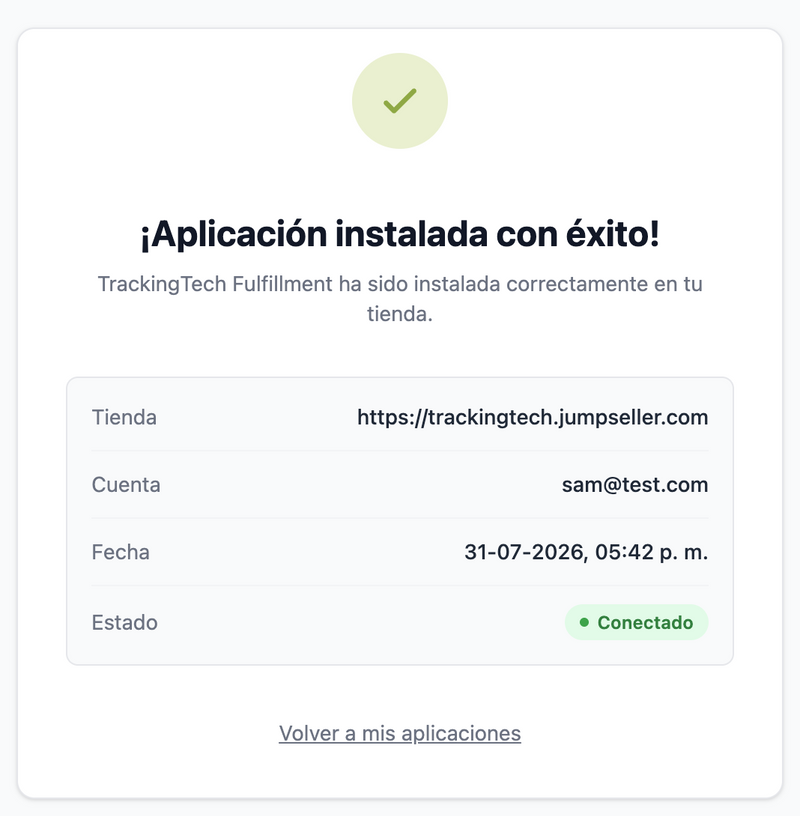 Aplicación instalada con éxito