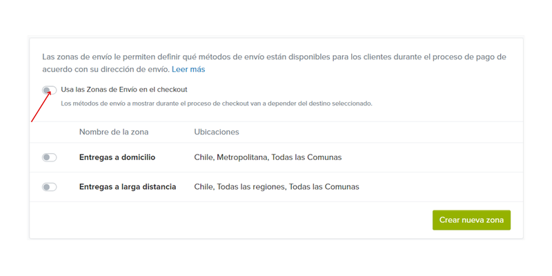 utilizar zonas de envío