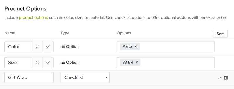 Product Options Section