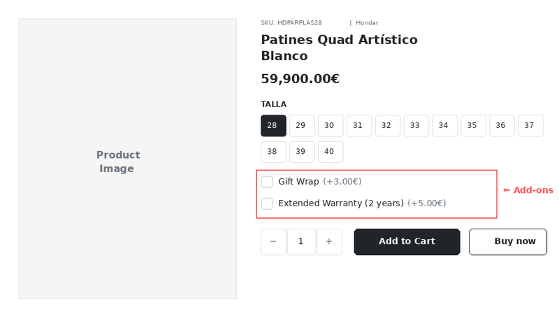 Vista de Complementos en la Tienda