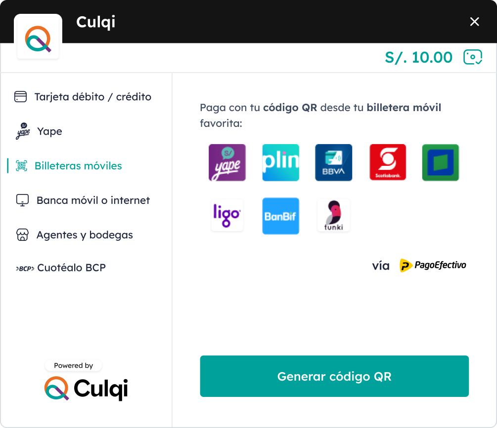 Checkout Billeteras Culqi