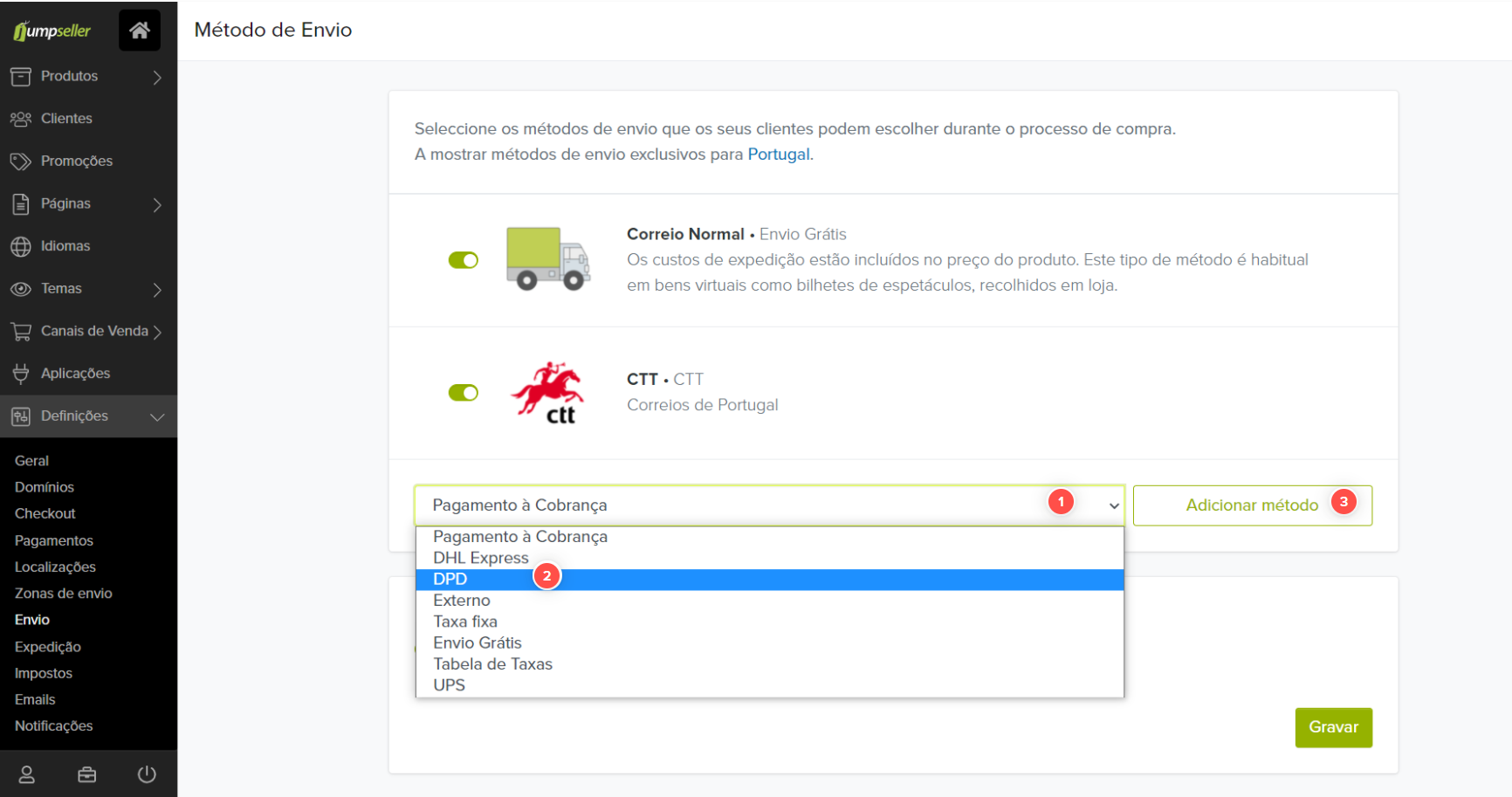 Configuração DPD na Jumpseller