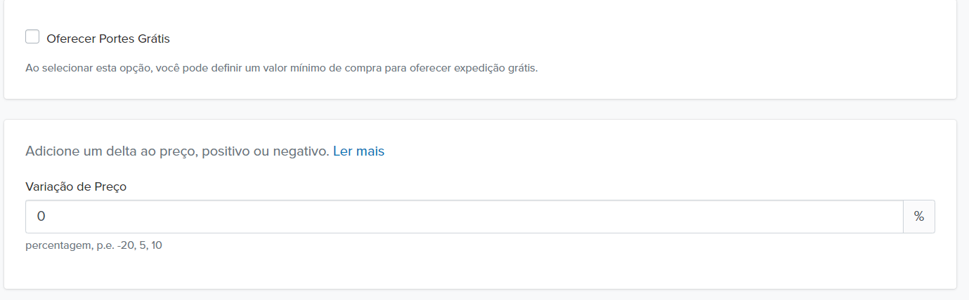 opção de ajuste do preço