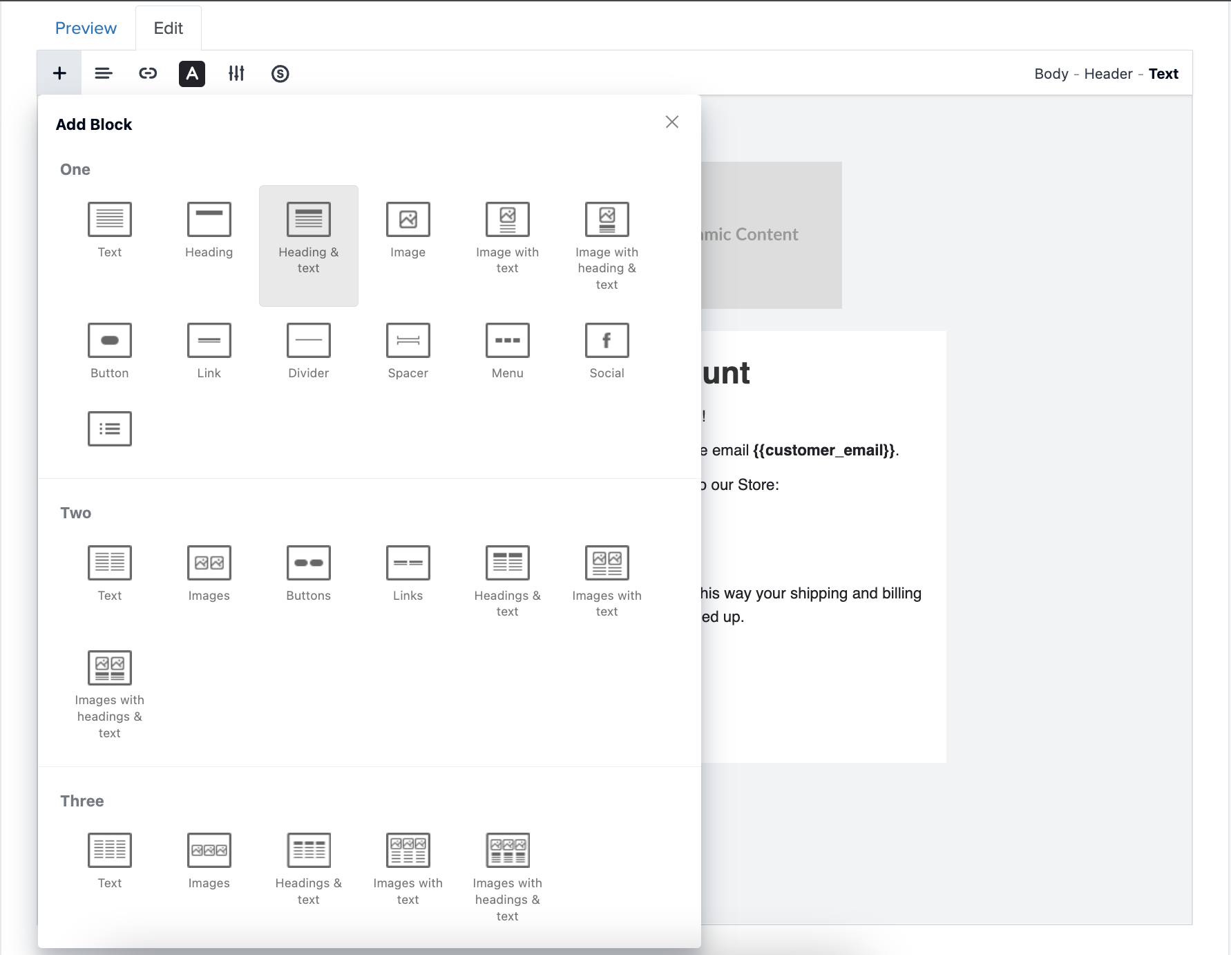 Email Editor - Add block