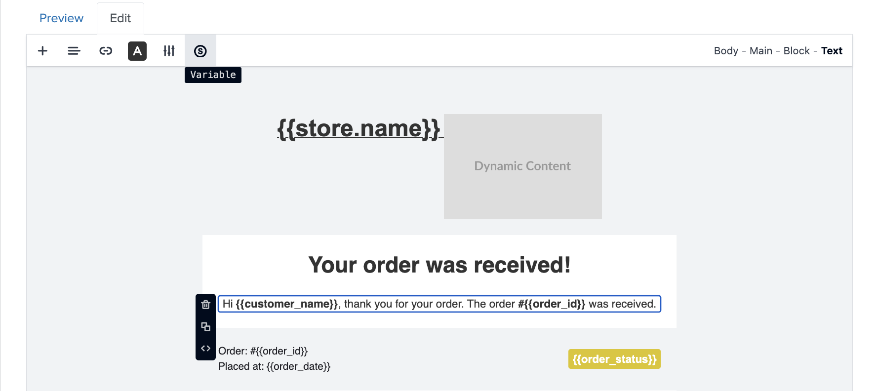Email Editor - Dynamic Variable