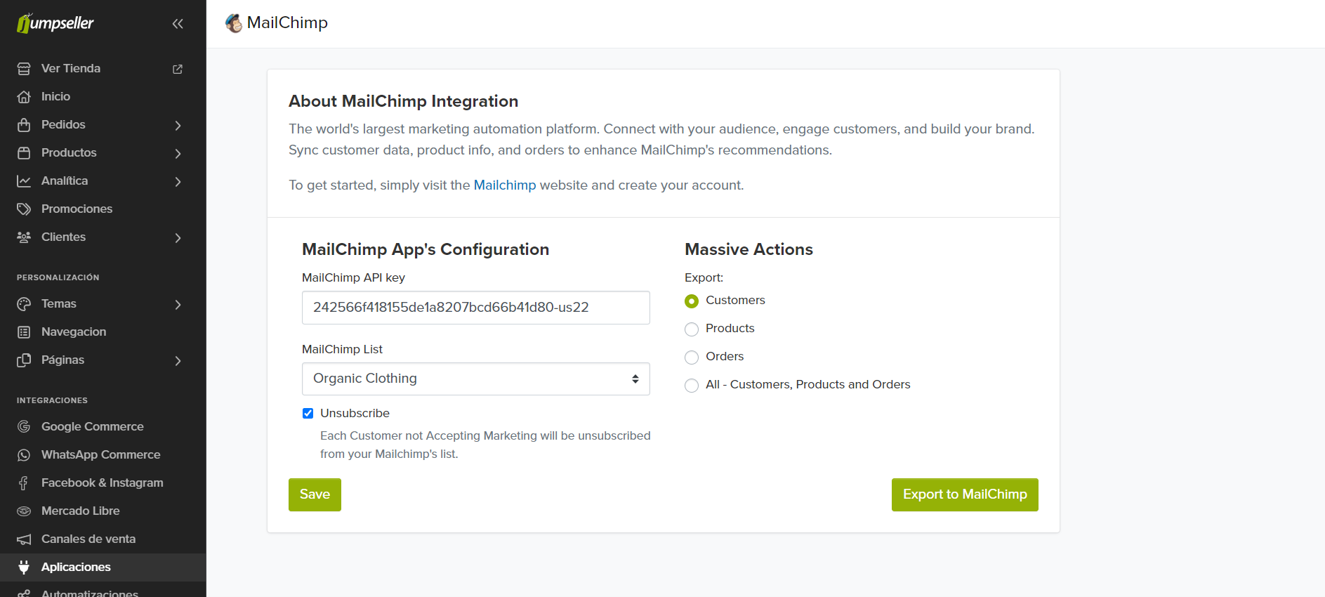 mailchimp paste api key