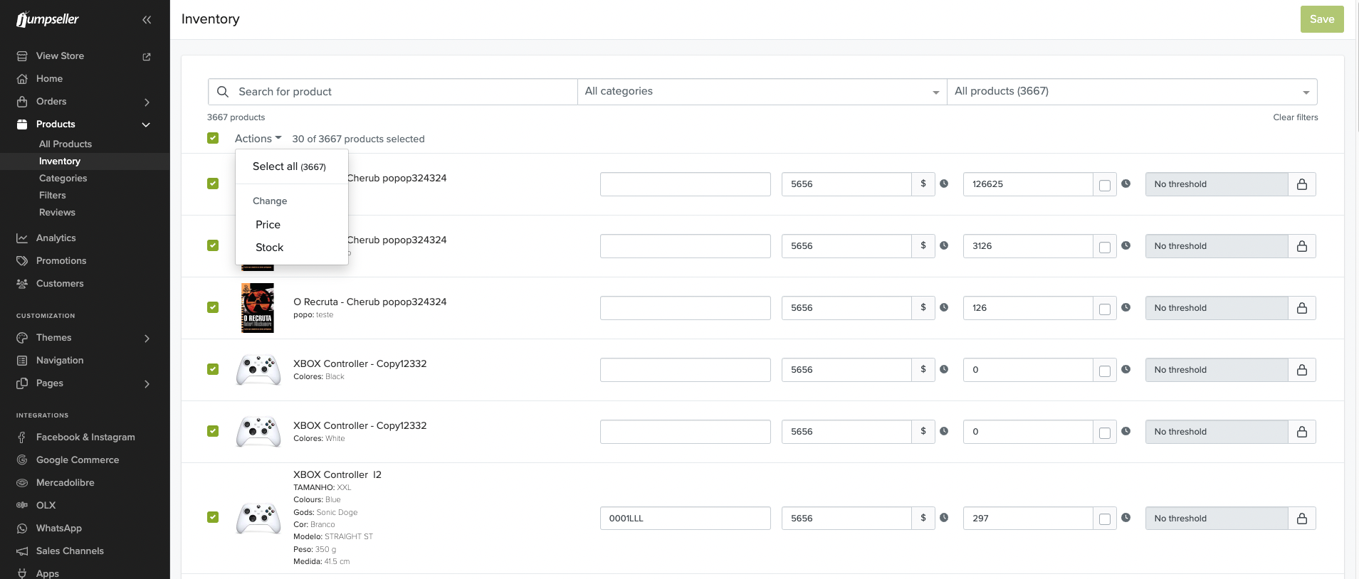 Action options inventory